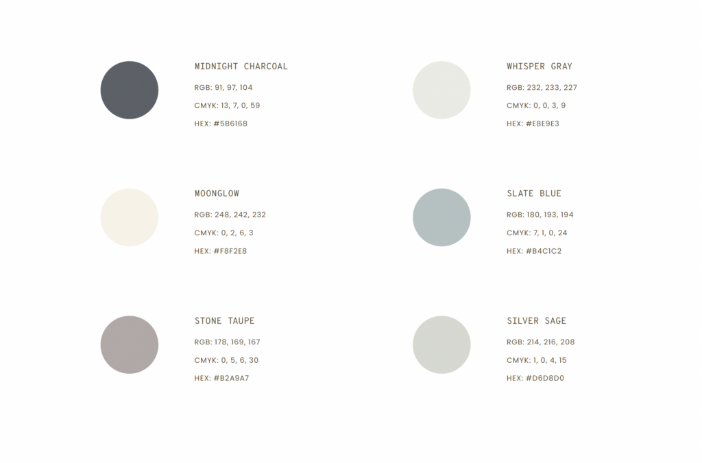 Set of Cobblestone Weddings brand colors